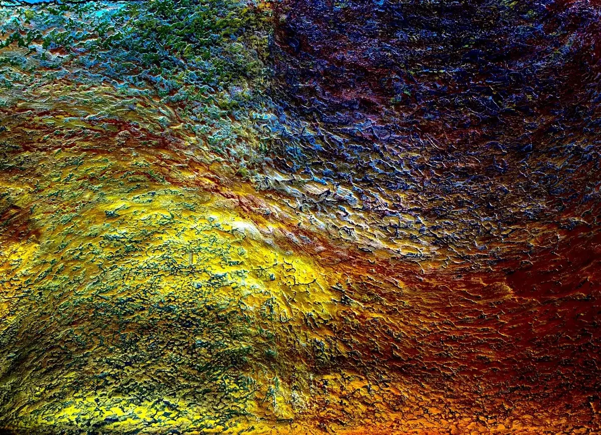 Where it ended: three fields of color. Every sentence carved into it along the way is still in there.